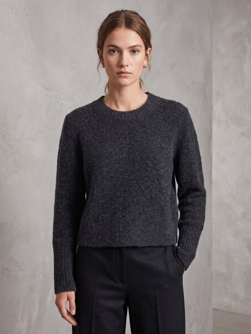 AllSaints Charcoal Wool & Yak Blend Cropped Sweater (Size Small)